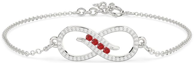 Diamond Ruby White Gold Infinity Chain Bracelet