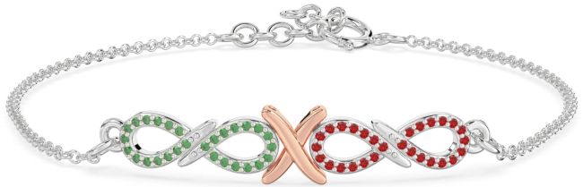 Emerald & Ruby Platinum & Rose Gold Infinity Chain Bracelet