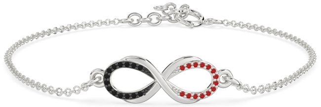 Black Diamond & Ruby Silver Infinity Chain Bracelet