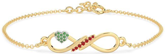 Emerald & Ruby Gold Silver Infinity Heart Chain Bracelet