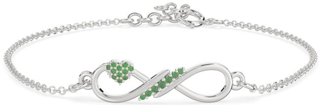 Emerald Platinum Infinity Heart Chain Bracelet