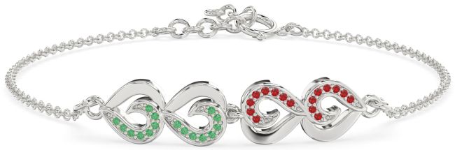 Emerald & Ruby Platinum Heart Chain Bracelet
