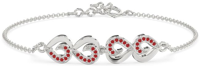 Ruby Platinum Heart Chain Bracelet