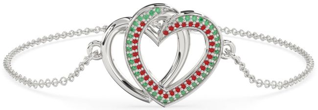 Emerald & Ruby Platinum Heart Chain Bracelet