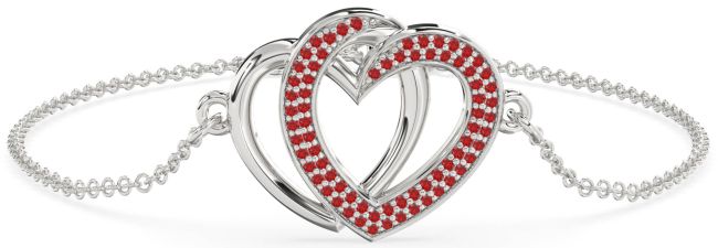 Ruby Platinum Heart Chain Bracelet