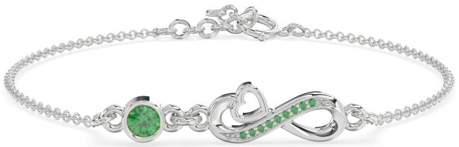 Emerald Platinum Infinity Heart Chain Bracelet