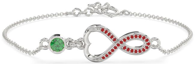 Emerald & Ruby Platinum Infinity Heart Chain Bracelet