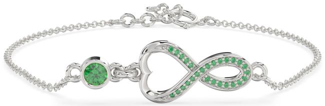 Emerald Platinum Infinity Heart Chain Bracelet