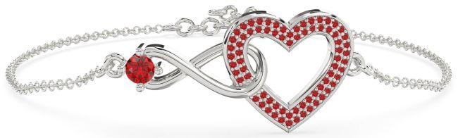 Ruby Platinum Heart Infinity Chain Bracelet