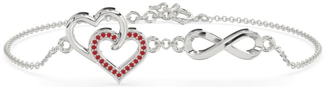 Ruby Silver Infinity Heart Chain Bracelet