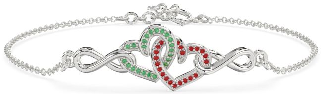 Emerald & Ruby Platinum Heart Infinity Interlock Chain Bracelet