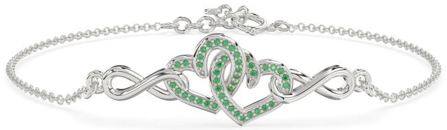 Emerald Platinum Heart Infinity Interlock Chain Bracelet