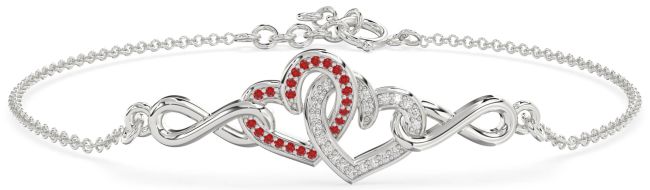 Diamond & Ruby Platinum Heart Infinity Interlock Chain Bracelet