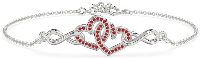 Ruby Silver Heart Infinity Interlock Chain Bracelet