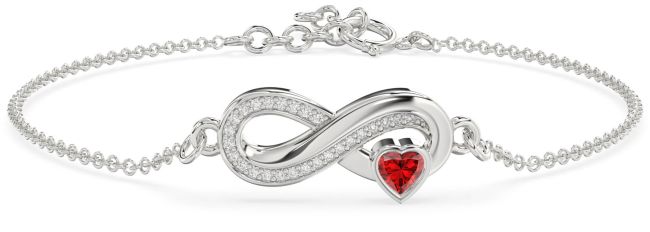 Diamond Ruby Platinum Infinity Heart Chain Bracelet