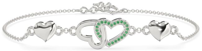 Emerald Silver Heart Interlock Chain Bracelet