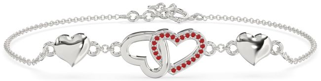 Ruby Silver Heart Interlock Chain Bracelet