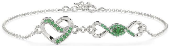 Emerald Platinum Heart Infinity Chain Bracelet
