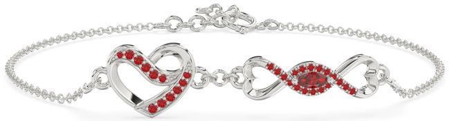 Ruby Platinum Heart Infinity Chain Bracelet
