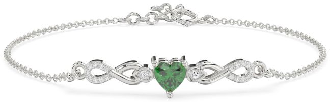 Diamond Emerald Silver Heart Infinity Chain Bracelet