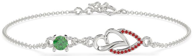 Emerald & Ruby Platinum Heart Chain Bracelet