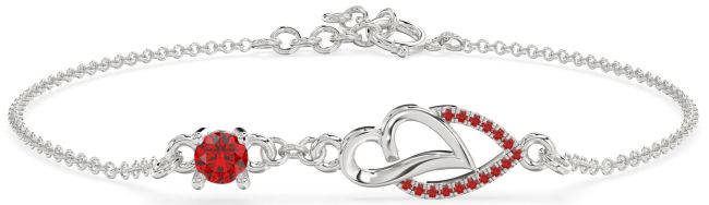 Ruby Platinum Heart Chain Bracelet