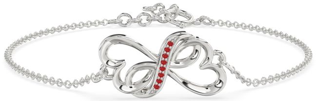 Ruby Silver Infinity Heart Chain Bracelet