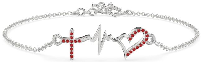 Ruby Platinum Cross Heart Chain Bracelet