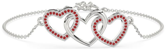 Ruby Platinum Heart Interlock Chain Bracelet