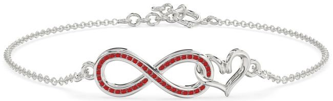 Ruby Silver Infinity Heart Chain Bracelet