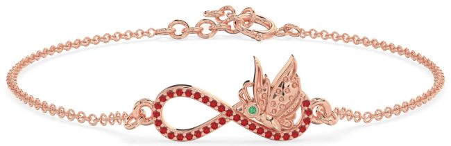 Emerald & Ruby Rose Gold Infinity Butterfly Chain Bracelet
