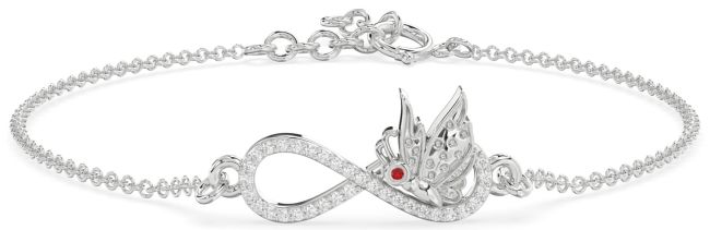 Diamond & Ruby Silver Infinity Butterfly Chain Bracelet