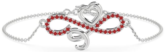 Ruby Silver Infinity Heart Chain Bracelet