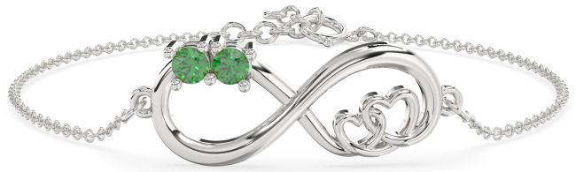 Emerald Platinum Infinity Birthstone Chain Bracelet