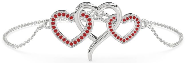 Ruby Platinum Heart Interlock Chain Bracelet