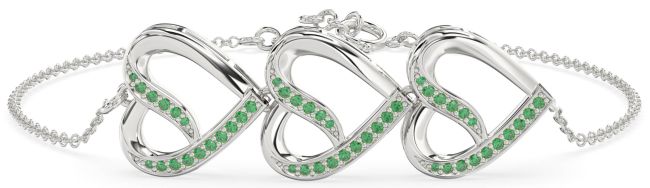 Emerald Platinum Heart Chain Bracelet