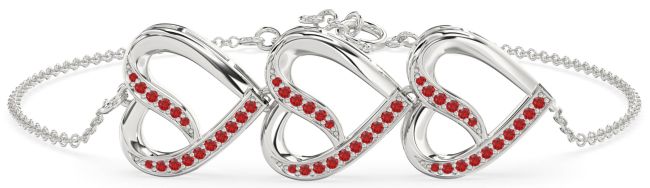 Ruby Platinum Heart Chain Bracelet