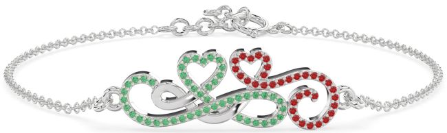 Emerald & Ruby Platinum Heart Infinity Chain Bracelet