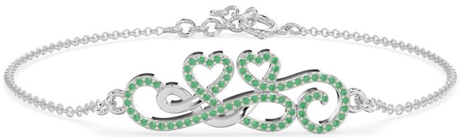 Emerald Platinum Heart Infinity Chain Bracelet