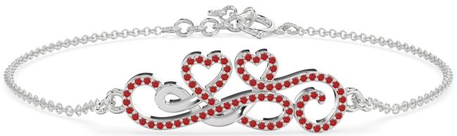 Ruby Platinum Heart Infinity Chain Bracelet