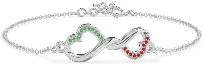 Emerald & Ruby Platinum Infinity Heart Chain Bracelet