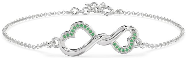 Emerald Platinum Infinity Heart Chain Bracelet