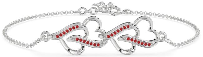 Ruby Platinum Heart Interlock Chain Bracelet