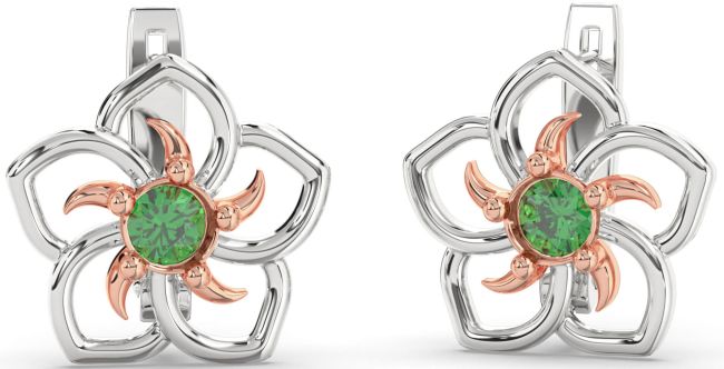 Emerald White Rose Gold Flower Stud Earrings