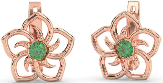 Emerald Rose Gold Silver Flower Stud Earrings