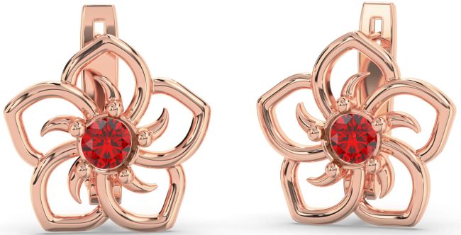 Ruby Rose Gold Flower Stud Earrings