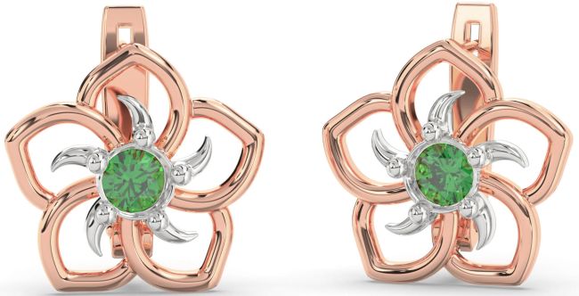 Emerald Platinum & Rose Gold Flower Stud Earrings