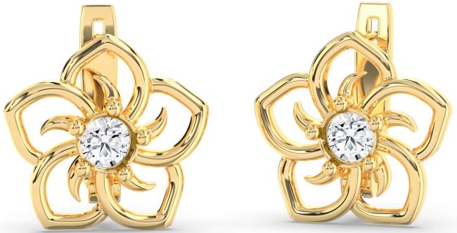 Diamond Gold Flower Stud Earrings