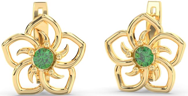 Emerald Gold Flower Stud Earrings