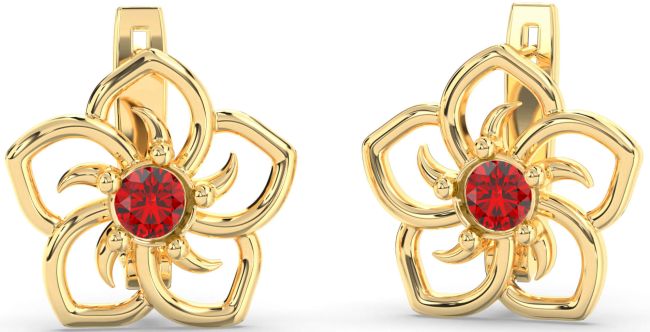 Ruby Gold Flower Stud Earrings